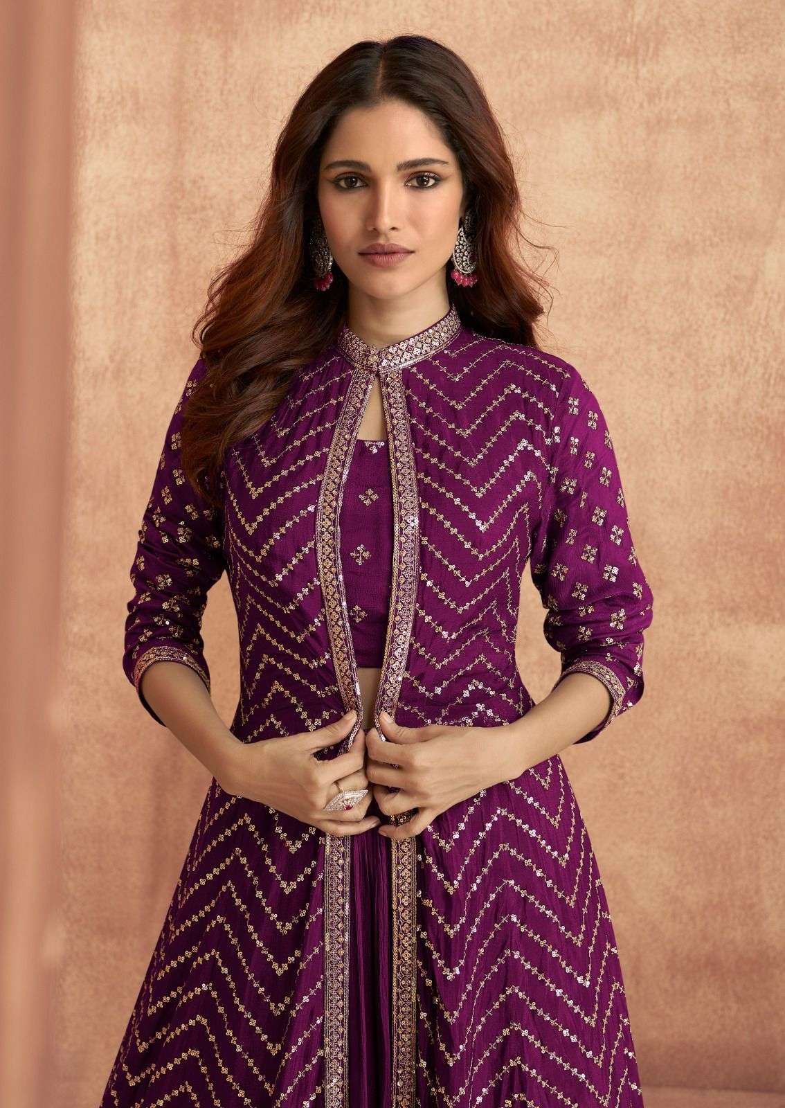 MPRESSION NEW COLOR CHINON SILK HANDWORK CROP TOP WITH SKIRT AND SHRUG BY SAYURI DESIGNER 1001 C